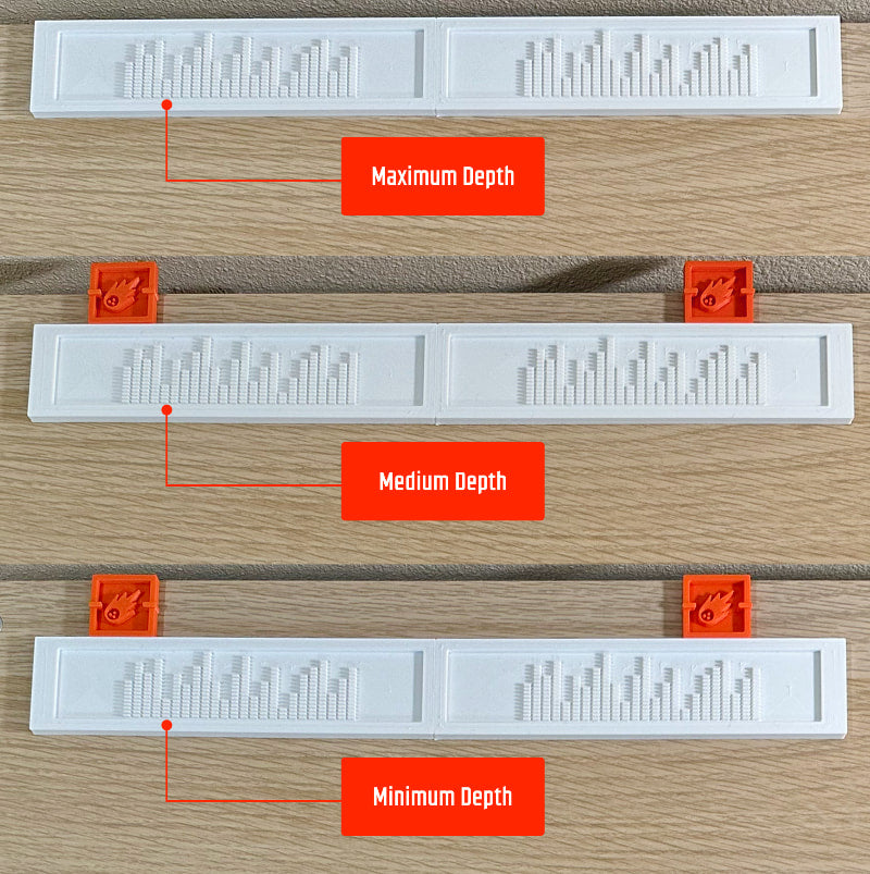 Deluxe backspacer mounting options showing maximum, medium, and minimum depth placement