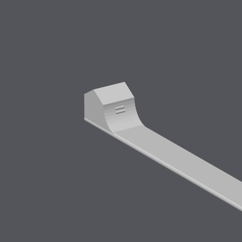 Close up 3D model view view of the shelf tag stem and its finger grip feature.