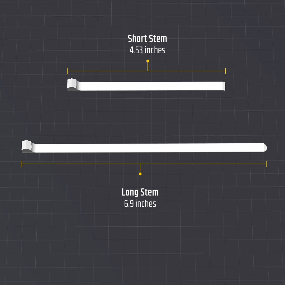 Sizer comparison of the short stem (4.53 inches) and the long stem (6.9 inches).