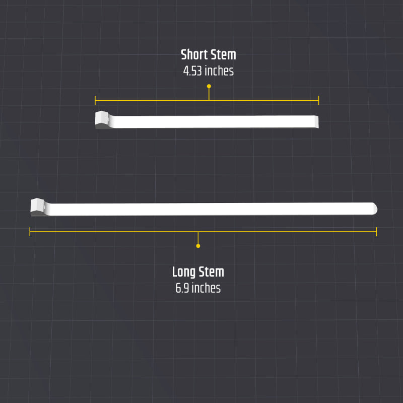 Length for the short (4.53 inches) and long (6.9 inches) shelf tag stems.